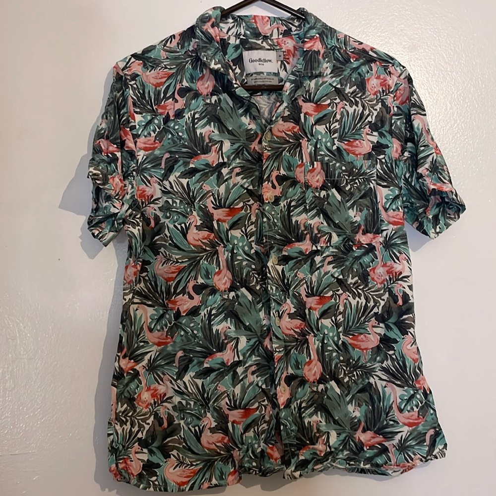 Goodfellow Men's Flamingo Tropical Print  Button Down Shirt Medium